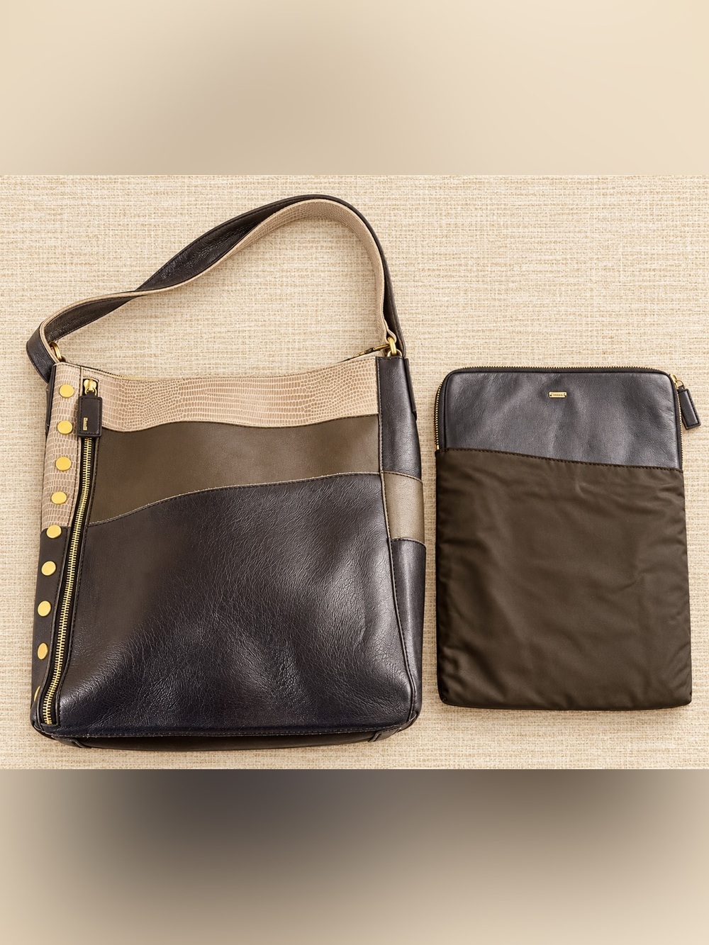 Hammitt Three-Tone Andersen large leather croc embossed work/messenger bag